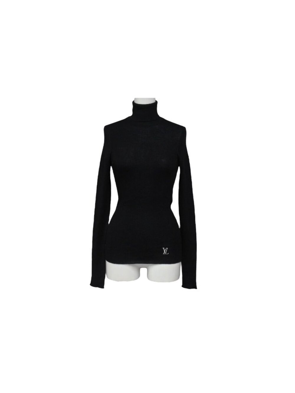 Louis Vuitton Long Sleeve Knit Sweater Wool Silk Black Logo XS